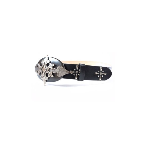 NEW Streets Ahead Waist Belt Black Leather Rhinestones Size M main image 6